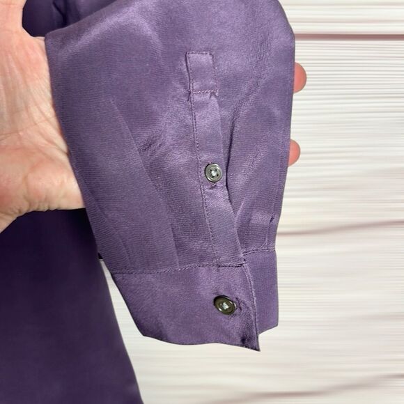 Land’s End Washable Silk Blouse Tunic Top Purple Long Sleeve Mandarin Collar US4 - Picture 5 of 13